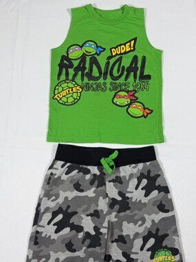 Nickelodeon TMNT 2pc Outfit Boys Size 4T Ninja Turtles Tank Top & Shorts Set